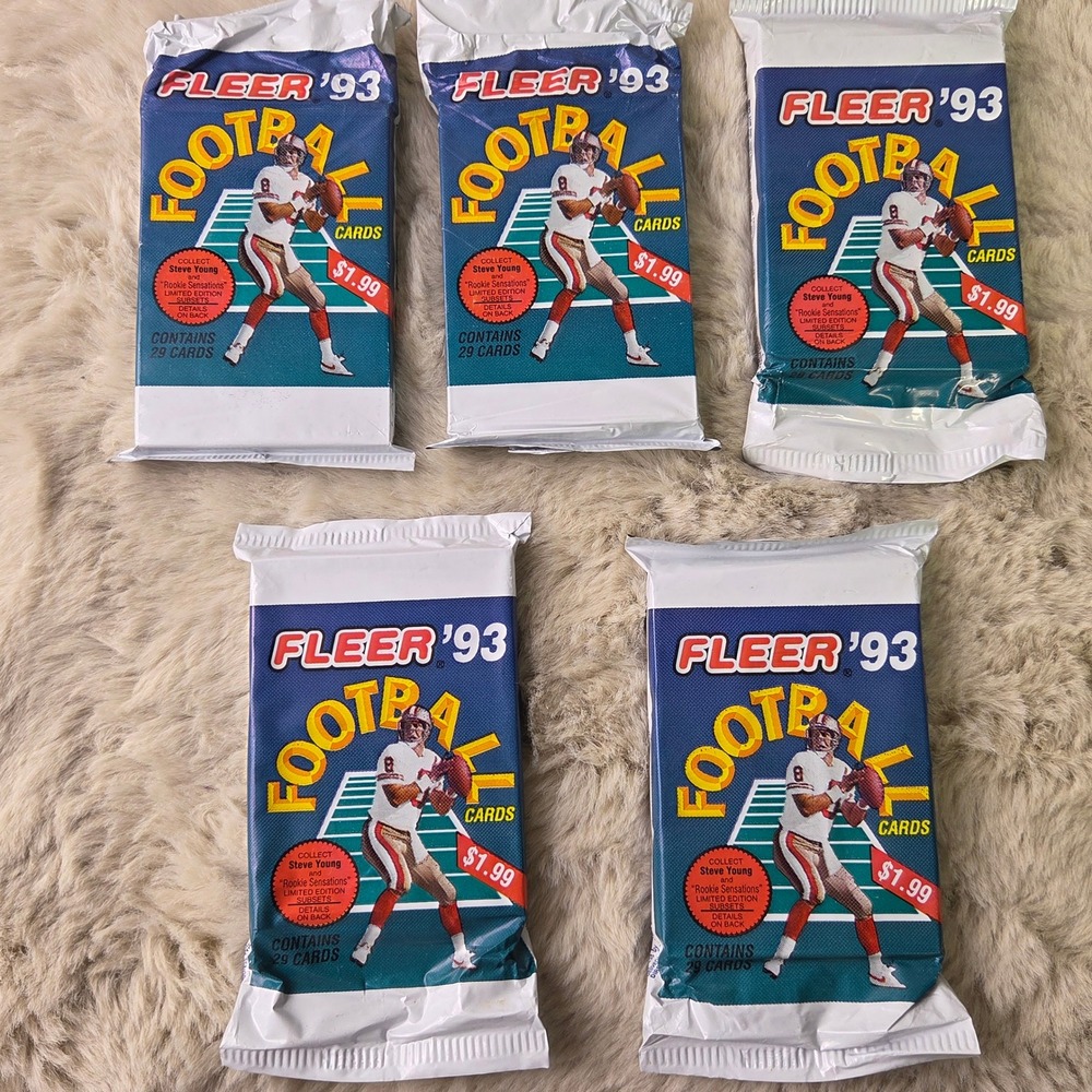 1993 Fleer Showcase Football 5 Pack Lot Sealed 29 Cards Steve Young Vintage